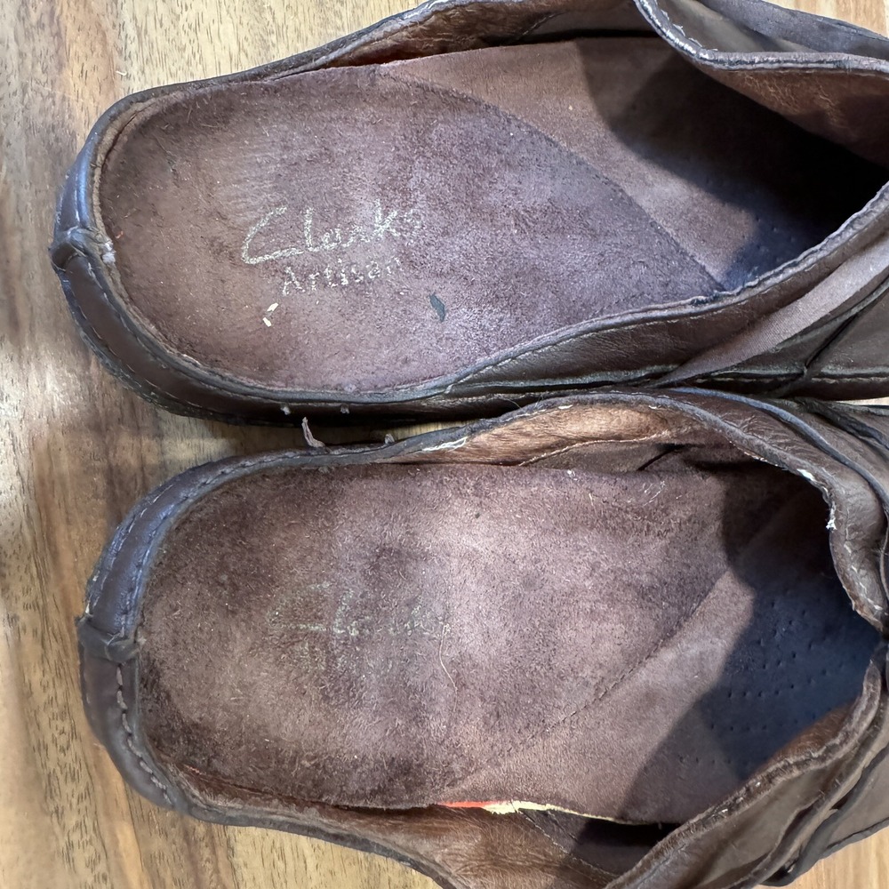 VTG!‎ Clarks Active Air Brown Leather Mules Clog Shoe Women 8M Wide Slip On - Picture 6 of 13